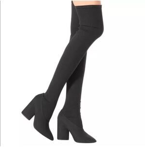 YEEZY Season 4 Thigh High Boots 36.5 Womens Bat Black Stretch Canvas Designer